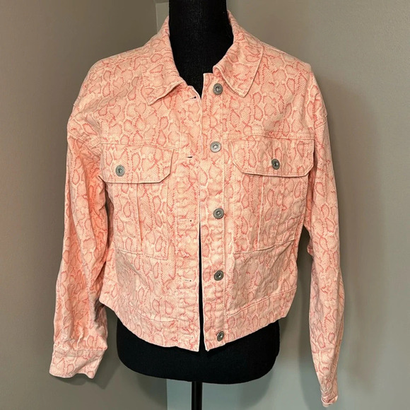 Women's Size Small Snake-Print Denim Jacket by INC. pastel peachy pink‎ - Picture 1 of 5